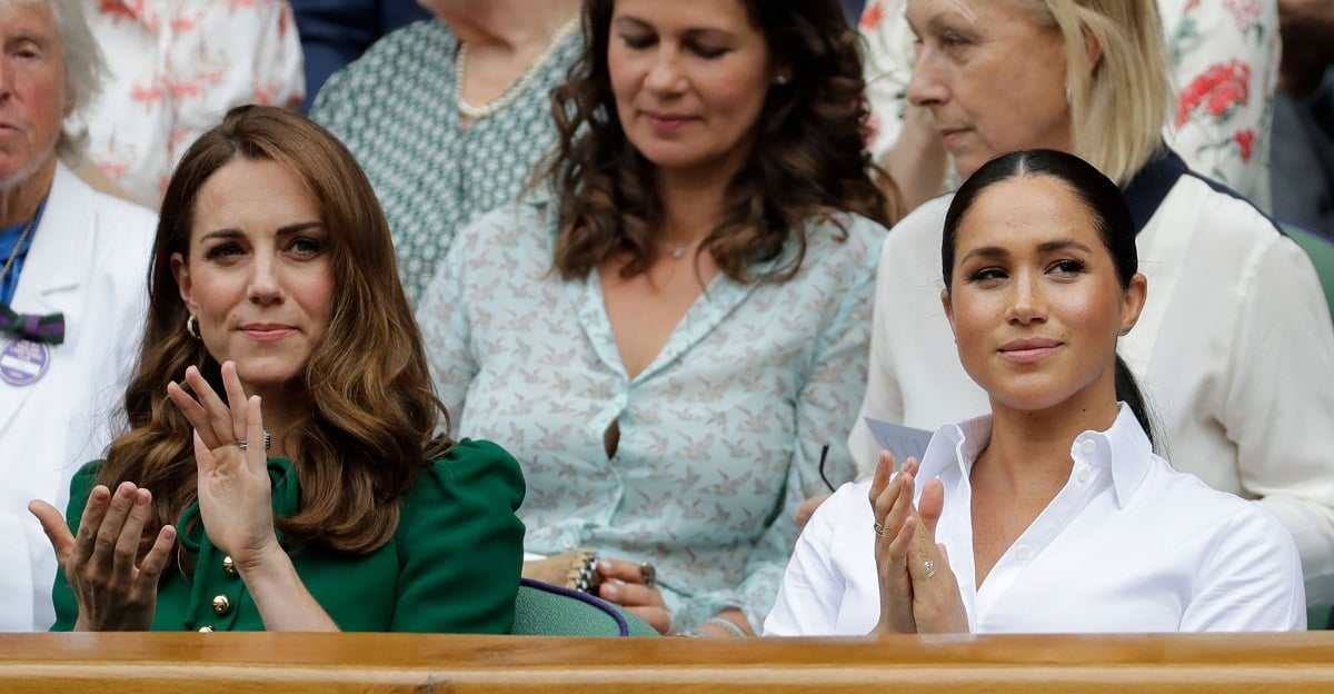 Kate Middleton, who an expert say won't "dish dirt" on her relationship with Meghan Markle, watching the women's singles final at 2019 Wimbledon Championships together