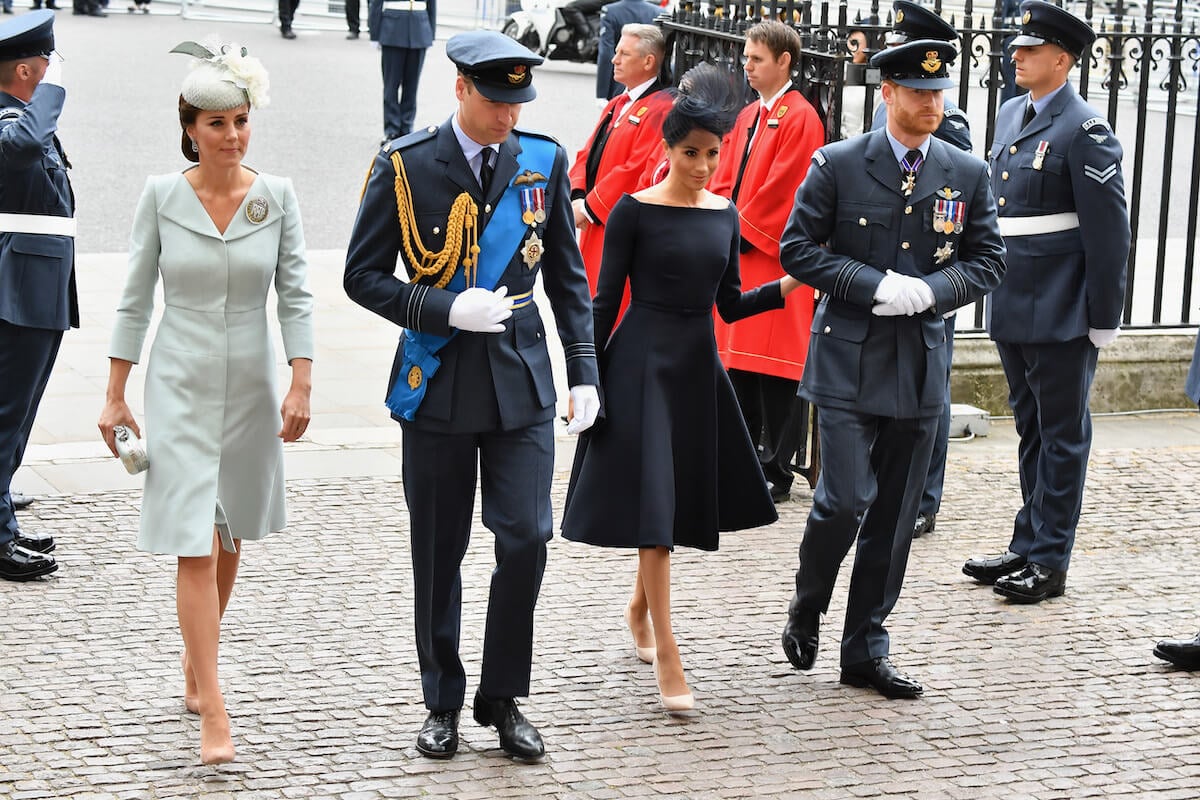 Kate Middleton and Prince William, who will 'tolerate' Prince Harry at the coronation, with Meghan Markle and Prince Harry