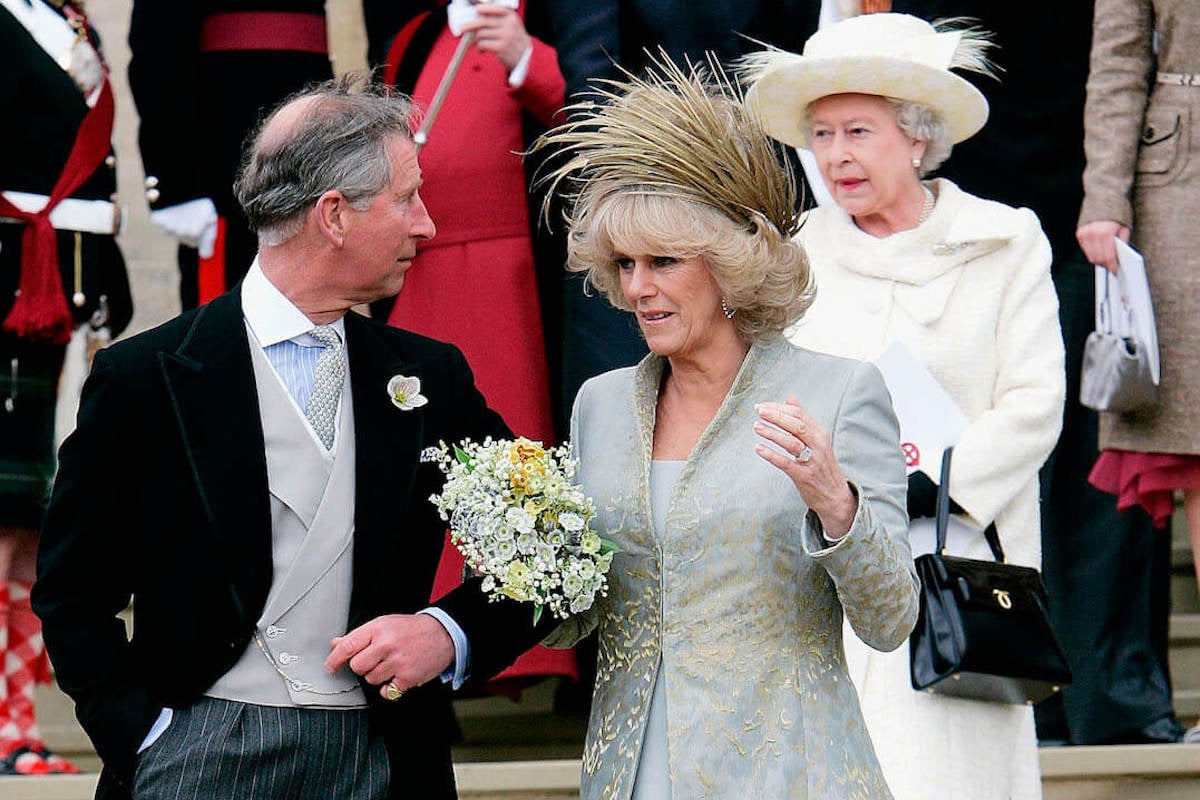King Charles and Camilla Parker Bowles at their April 2005 wedding with Queen Elizabeth II, who offered 15 words of advice