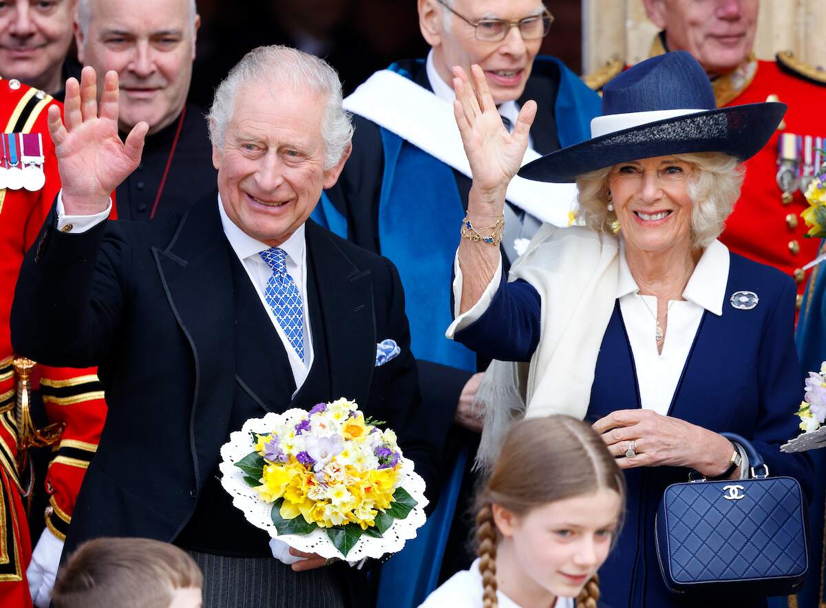 Pre-coronation King Charles III and Camilla wave at the Royal Maundy Service