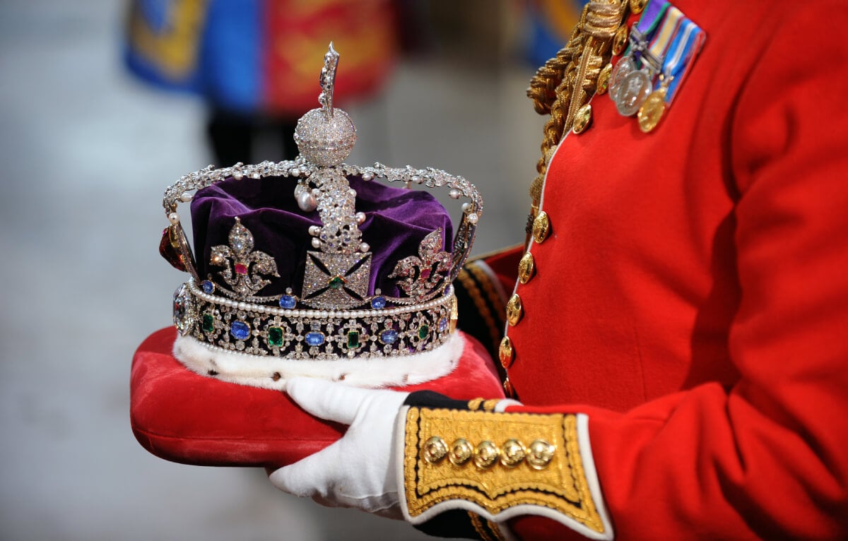 The Imperial State Crown arrives at Westminster for Queen Elizabeth ll to wear at the State Opening of Parliament on December 3, 2008 in London, England