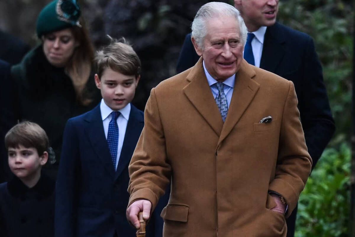 King Charles, who looks 'relaxed' with Camilla Parker Bowles' grandchildren, walks with his grandsons Prince Louis and Prince George