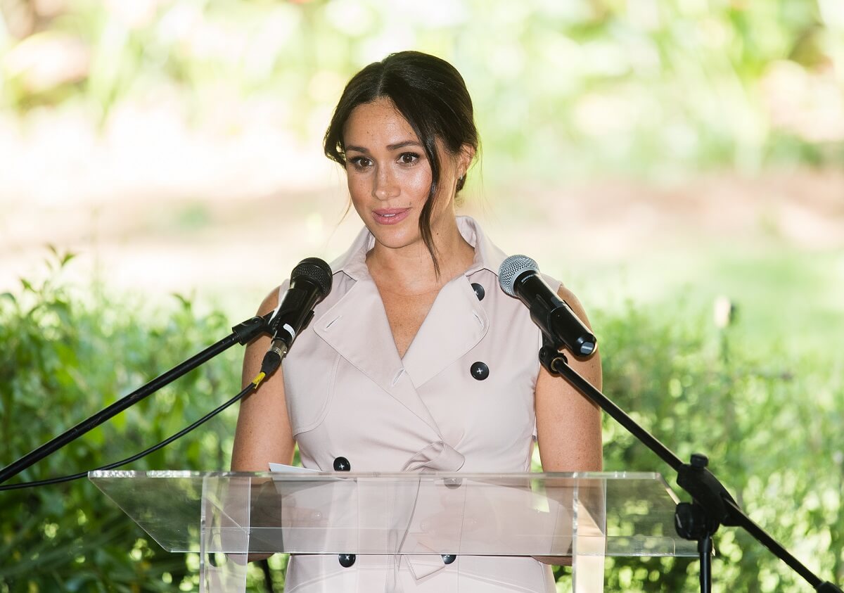  Meghan Markle gives a speech as she visits the British High Commissioner's residence in South Africa