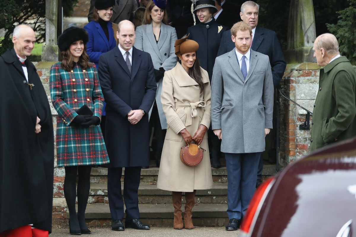Meghan Markle royal family in line staring at Prince Philip