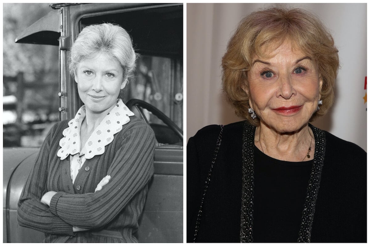 Side by side photos of Michael Learned as Olivia Walton in The Waltons and Learned in 2022