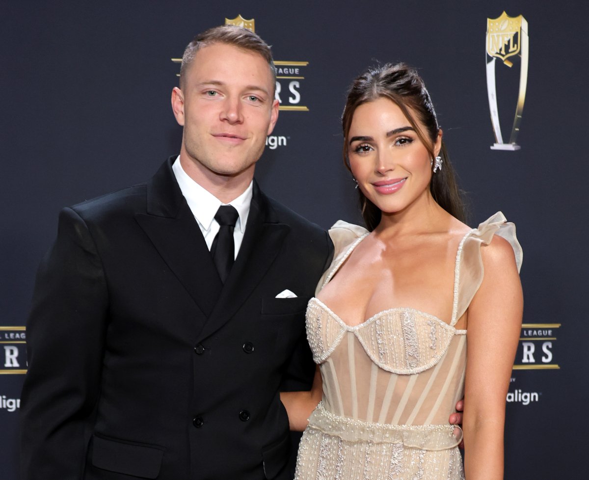 Christian McCaffrey and Olivia Culpo attend the 12th annual NFL Honors at Symphony Hall on February 09, 2023 in Phoenix, Arizona