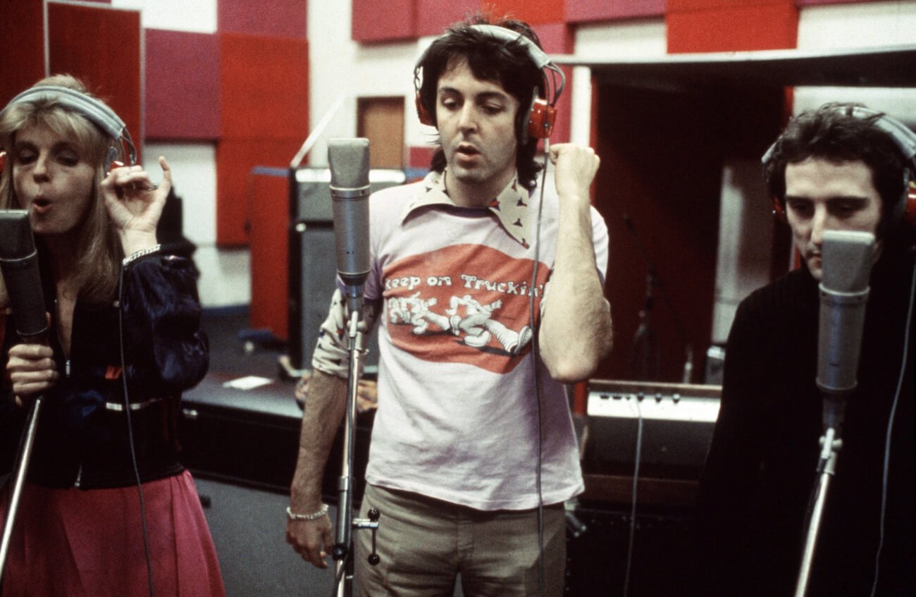 Paul McCartney recording in the studio with Wings in 1973.
