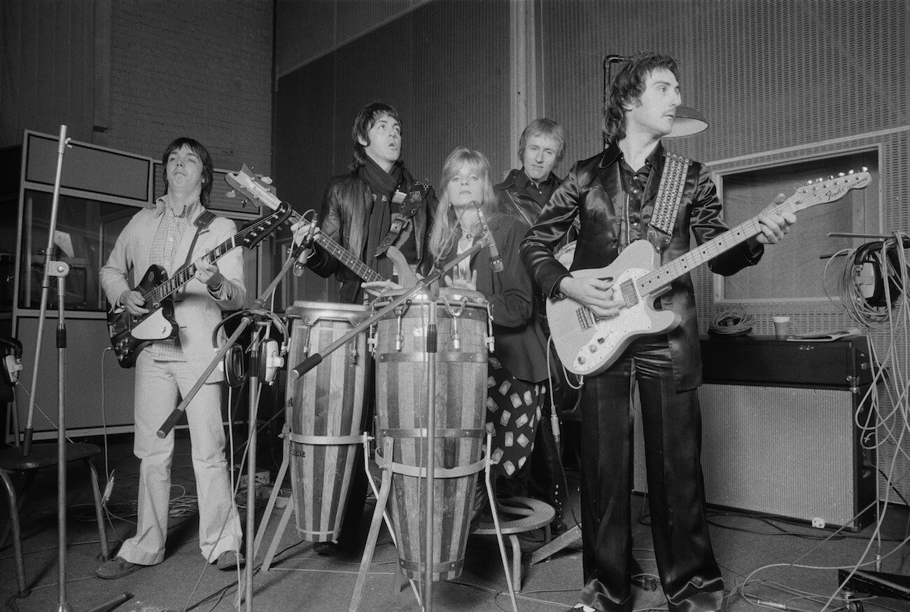 Paul McCartney and Wings in the recording studio in 1974.