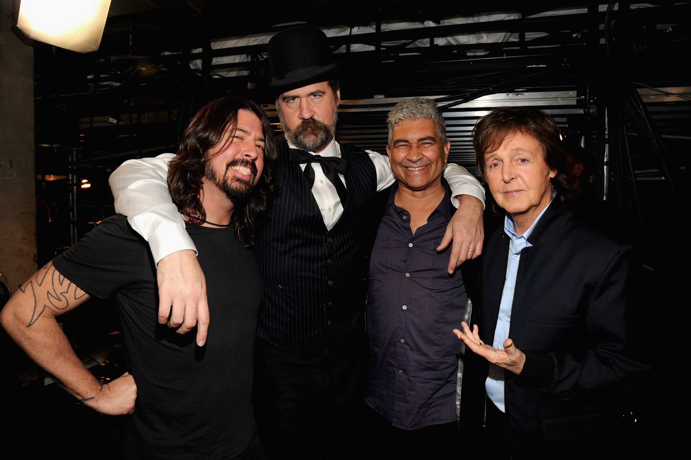 Paul McCartney attends the 56th Grammy Awards with the members of Nirvana