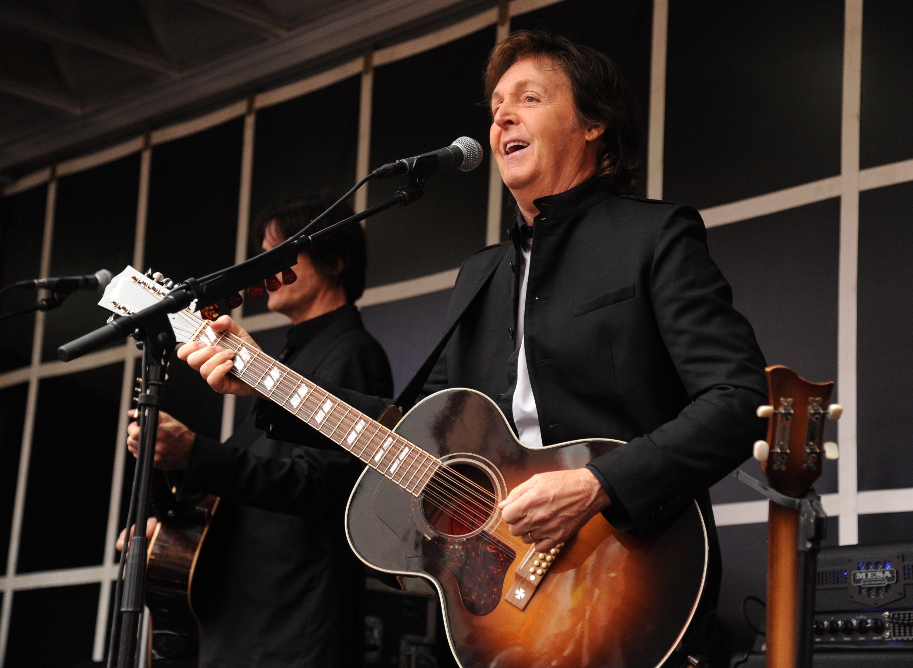 Paul McCartney performs songs at Times Square in New York City