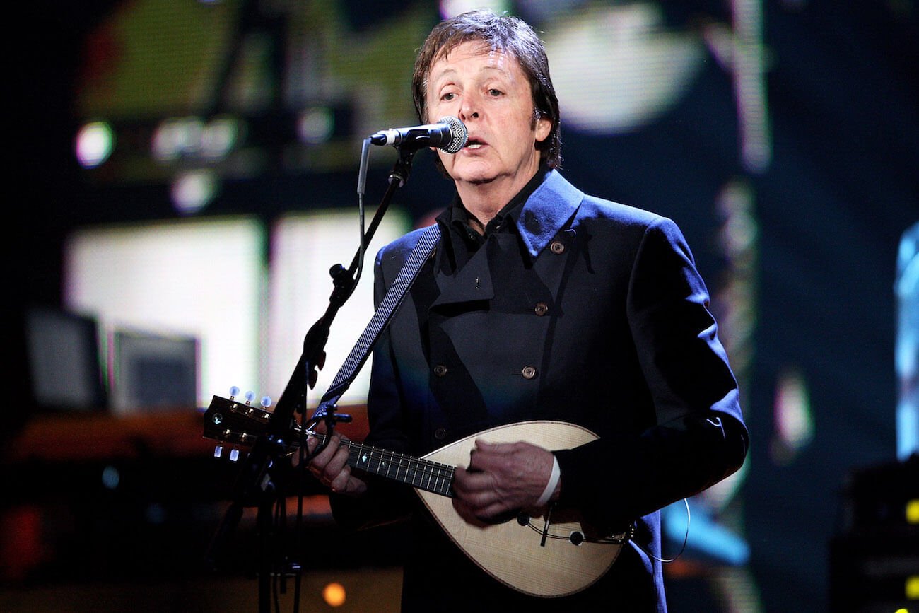 Paul McCartney performing at the BRIT Awards in 2008.