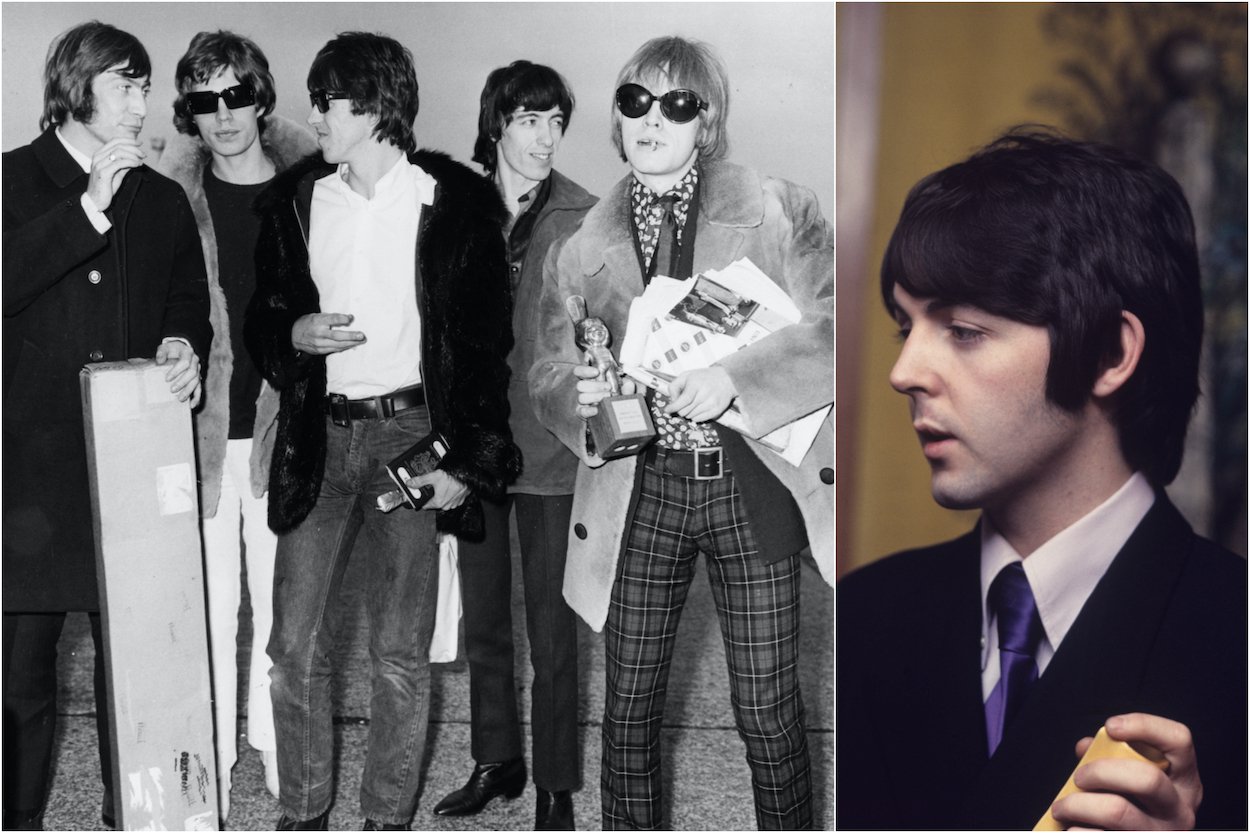 Rolling Stones members (from left) Charlie Watts, Mick Jagger, Keith Richards, Bill Wyman, and Brian Jones in 1966; Paul McCartney in 1968.