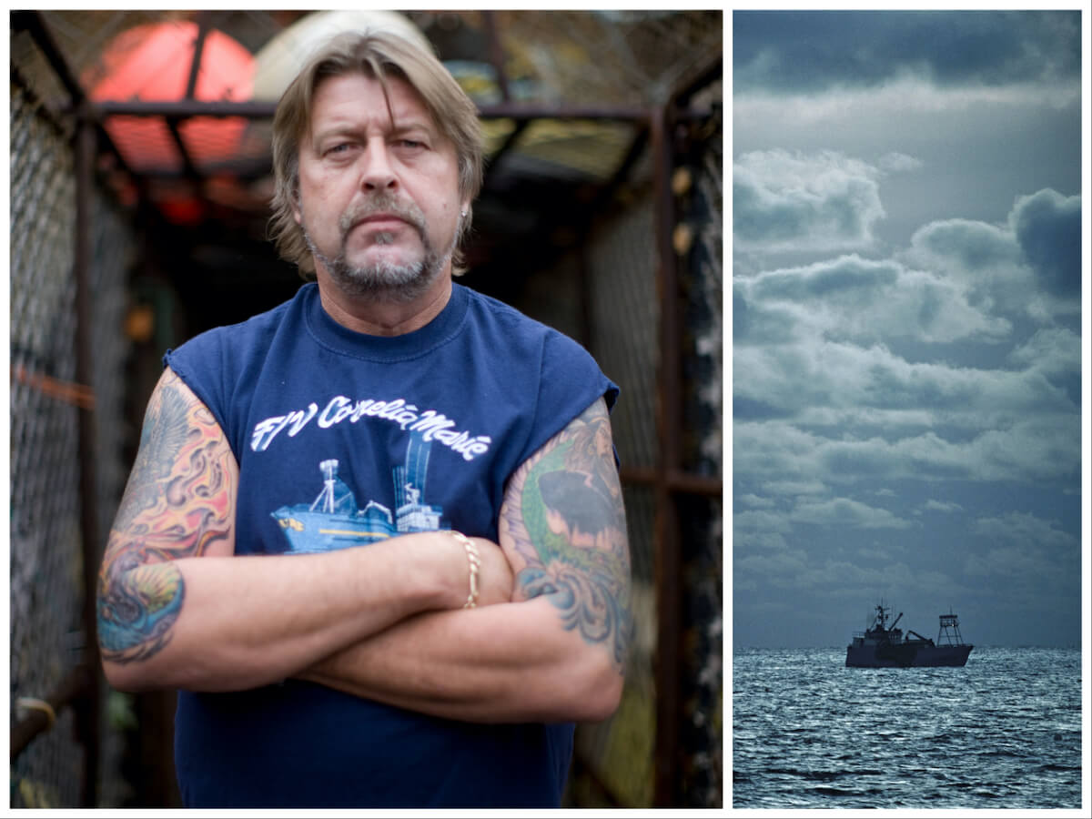 Side by side photos of 'Deadliest Catch' captain Phil Harris, and a fishing boat at sea. Harris is one of several 'Deadliest Catch' cast member deaths.