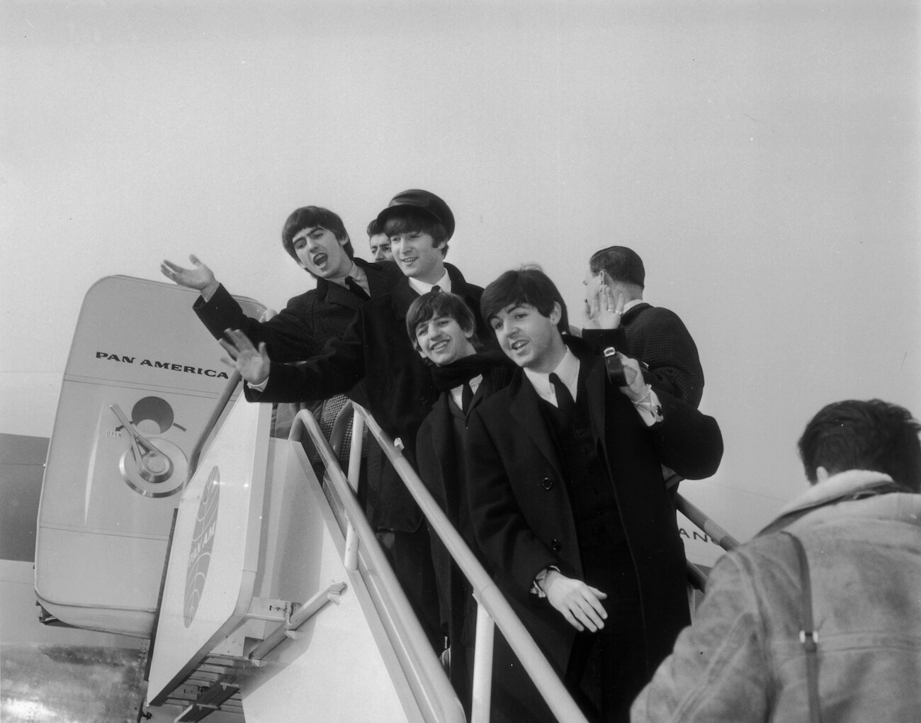 The Beatles leaving England for the U.S. in 1964.
