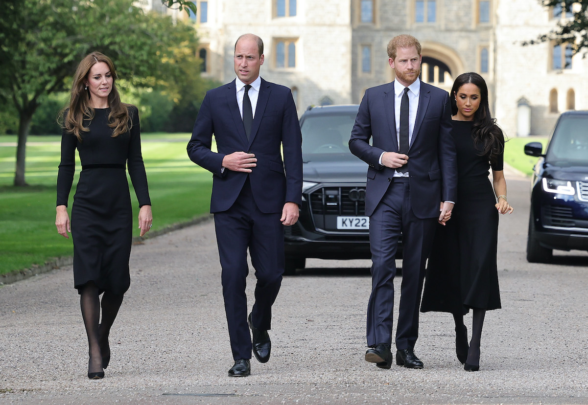 Prince William and Prince Harry with Kate Middleton and Meghan Markle
