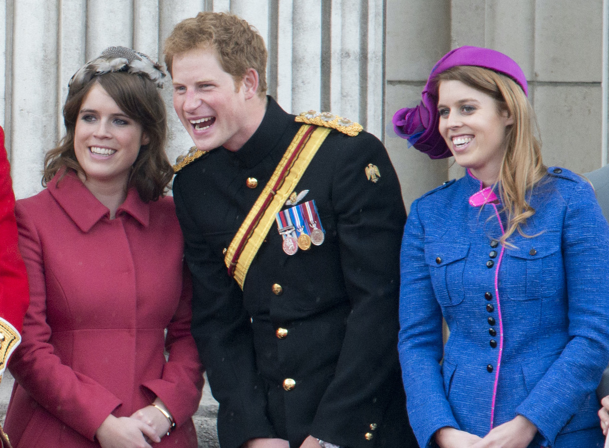 Prince Harry, Princess Eugenie, Princess Beatrice all smile