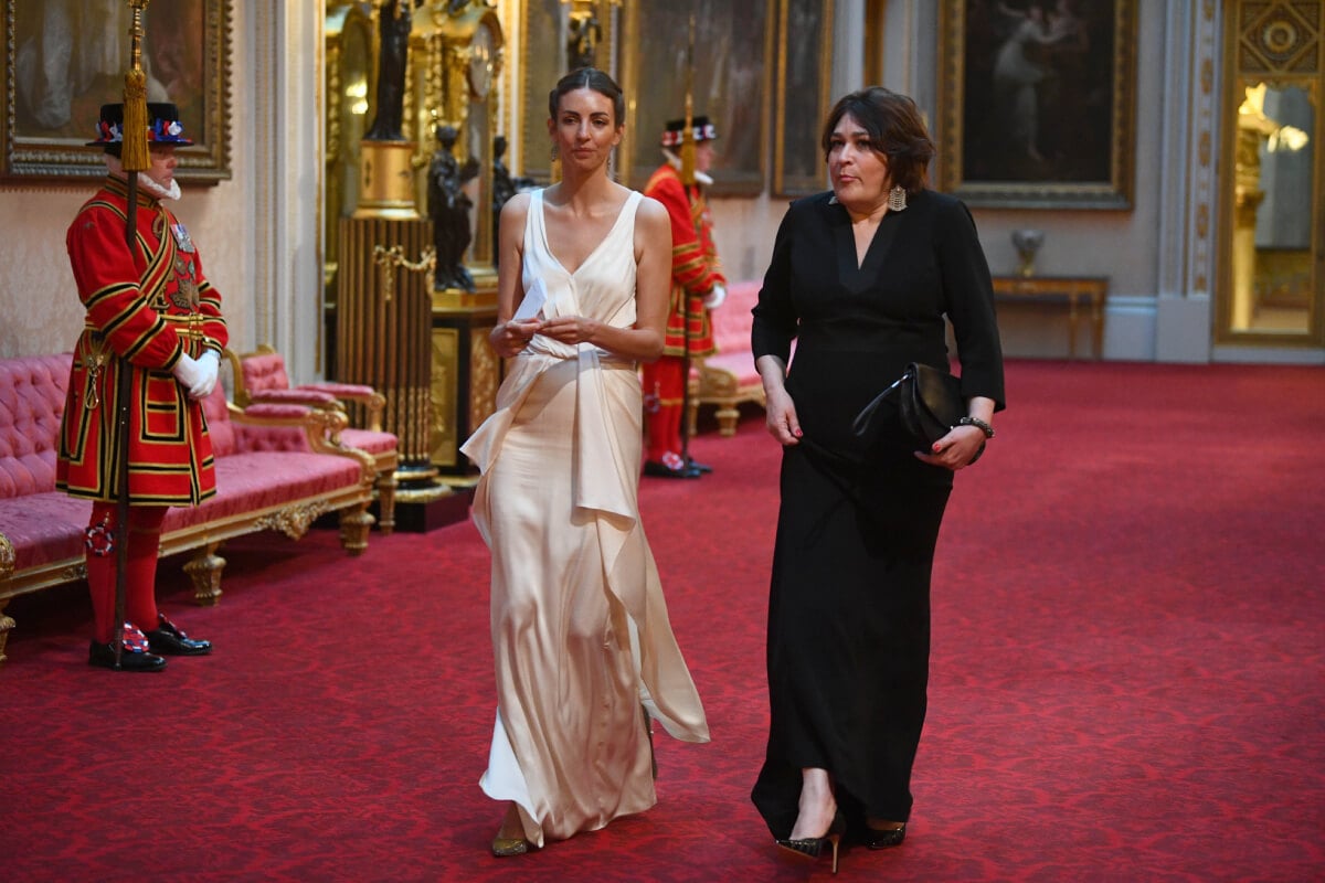 Rose Hanbury (L) arrives through the East Gallery for a State Banquet at Buckingham Palace on June 3, 2019 in London, England