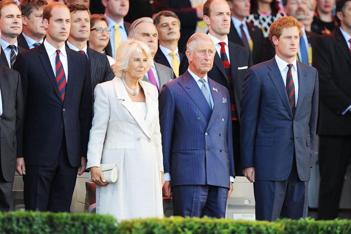 Prince William and Prince Harry, who reportedly have different reactions to Camilla becoming queen, stand with Camilla Parker Bowles and King Charles