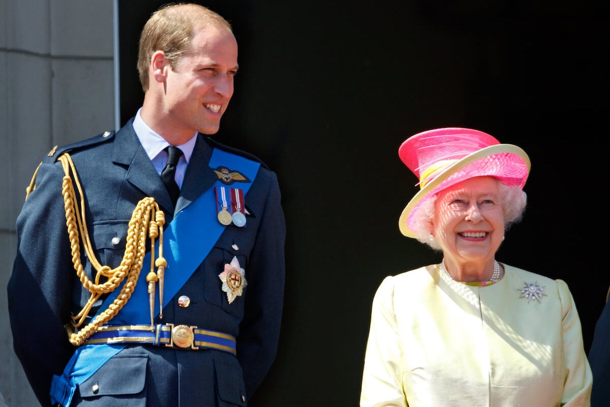 Prince William, who swore after seeing the queen's James Bond video cameo, and Queen Elizabeth