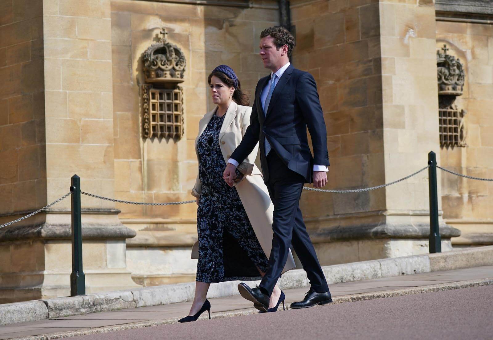 Royal family members Princess Eugenie and Jack Brooksbank walking together on Easter Sunday