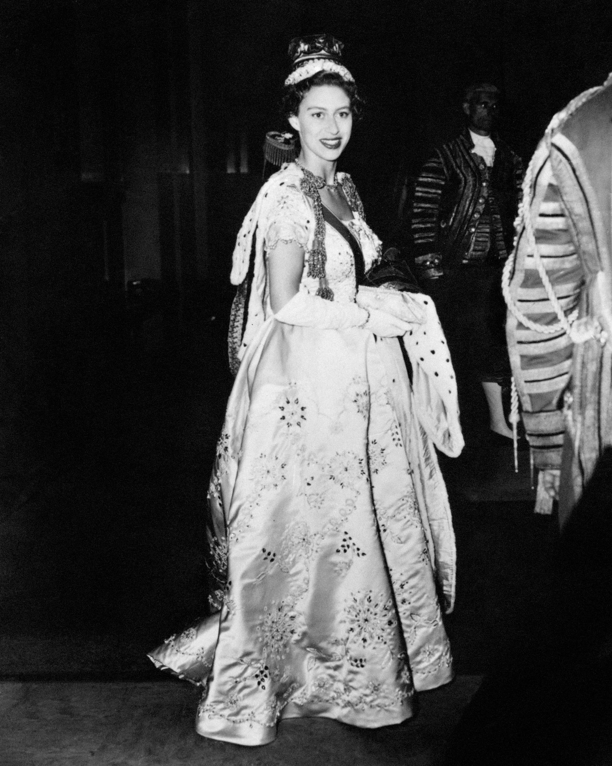 Princess Margaret arriving at Buckingham Palace after the Coronation of her sister Queen Elizabeth II