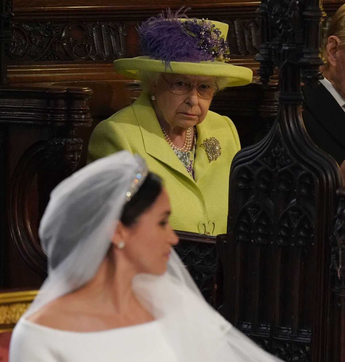 Queen Elizabeth II looks on during the wedding ceremony of Prince Harry and Meghan Markle