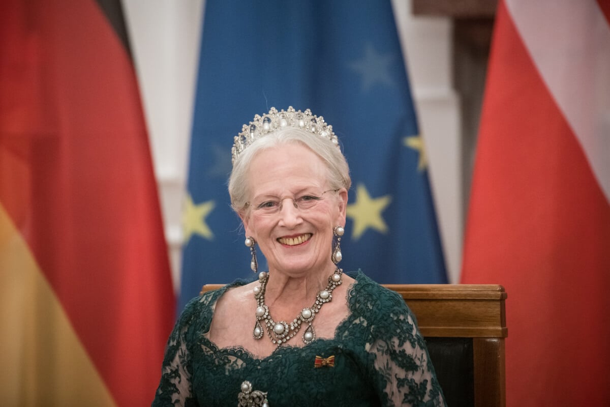 Queen Margrethe II of Denmark attends in a state banquet in Bellevue Palace on November 10, 2021 in Berlin, Germany