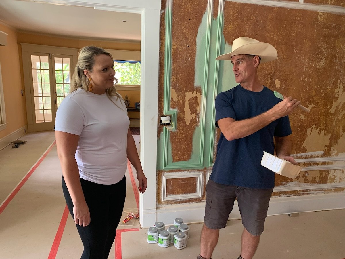 Brett Waterman of 'Restored' on Magnolia Network talking to a homeowner during a renovation