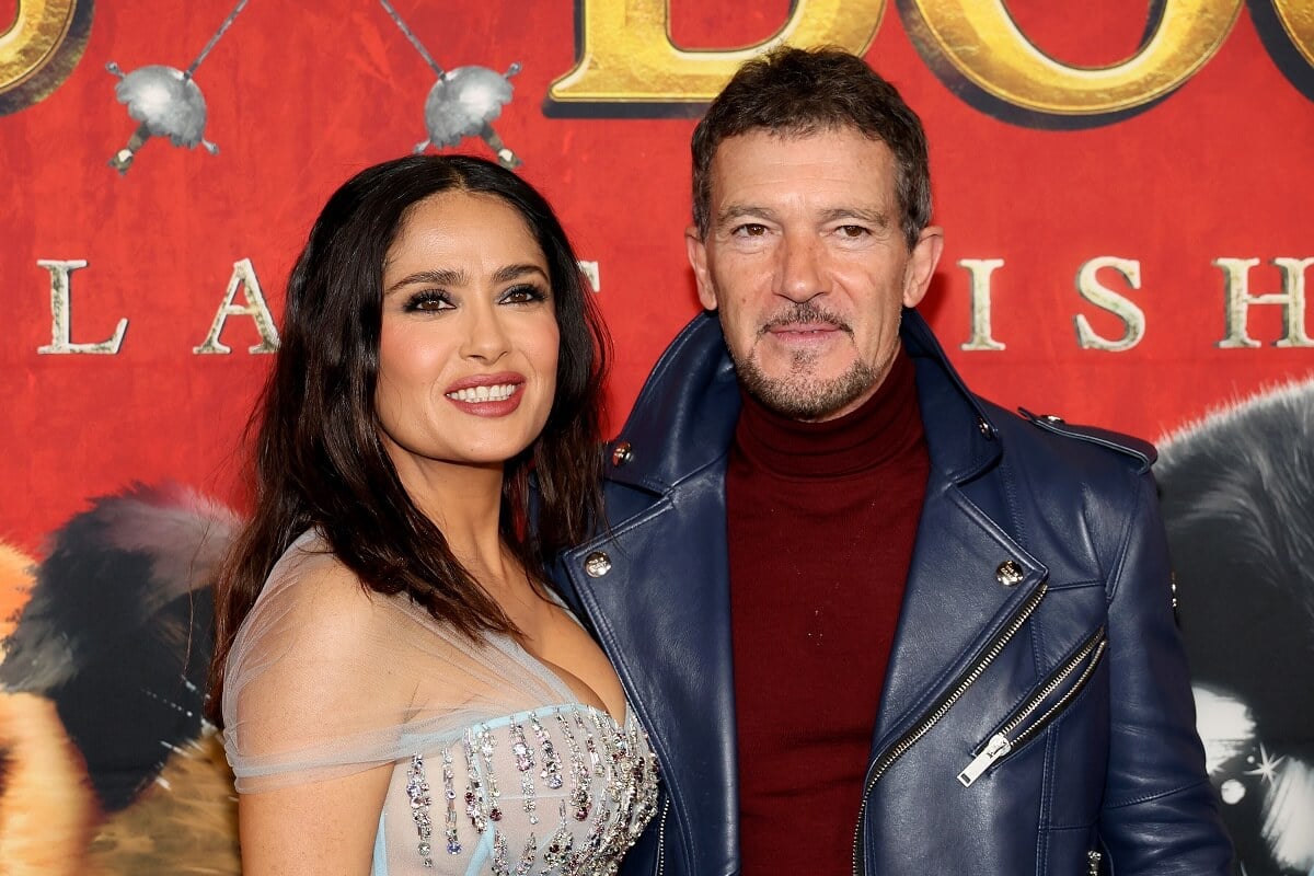 Salma Hayek and Antonio Banderas as Puss in Boots: The Last Wish premiere.