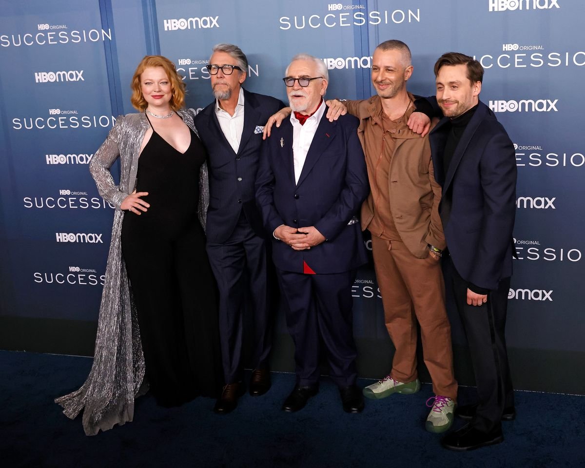 The cast of "Succession" pose for a photo at the season 4 premiere.