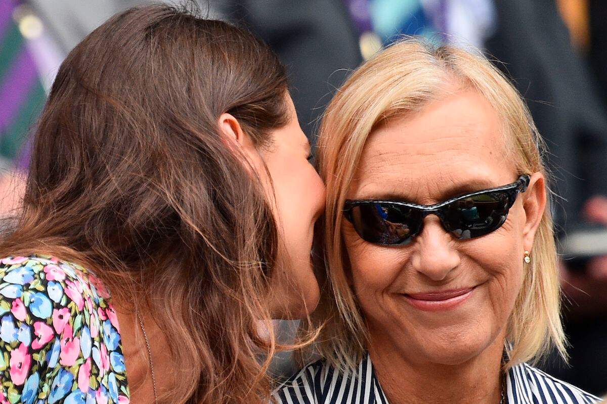 Martina Navratilova and her wife Russian bussinesswoman and former model Julia Lemigova at Wimbledon in 2019