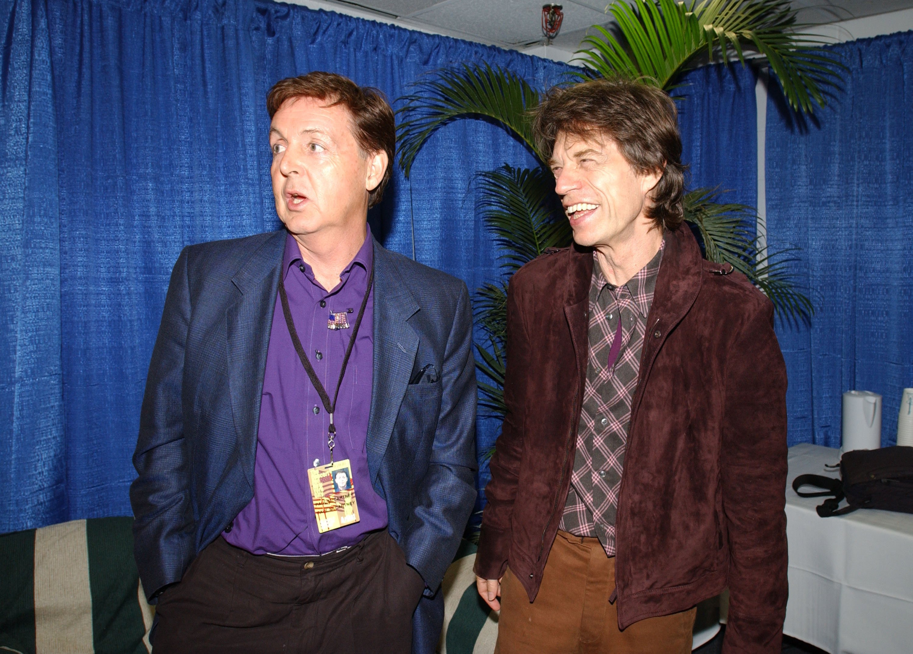Paul McCartney of The Beatles and Mick Jagger of The Rolling Stones at Madison Square Garden in New York City