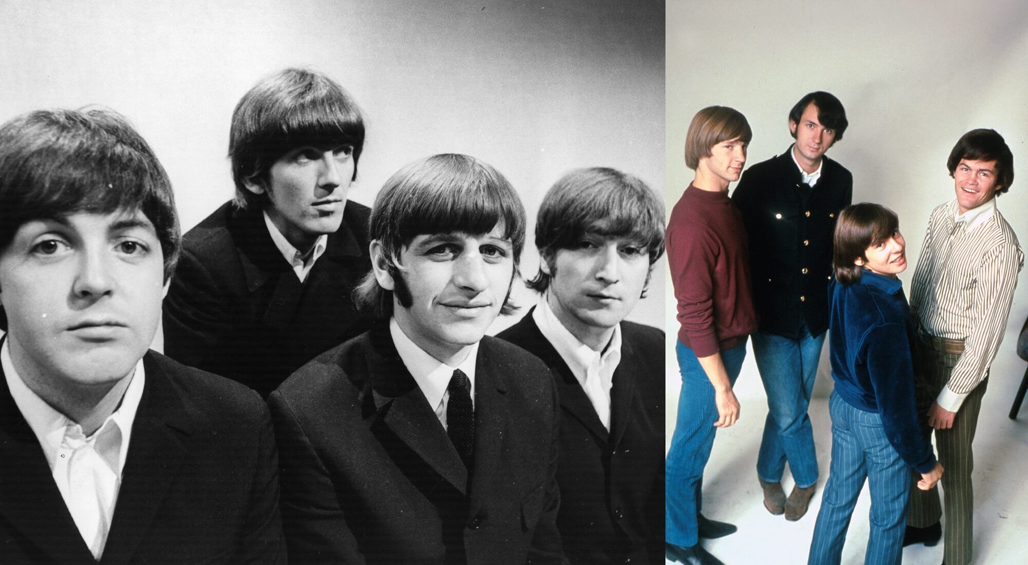 A joined photo of The Beatles and The Monkees