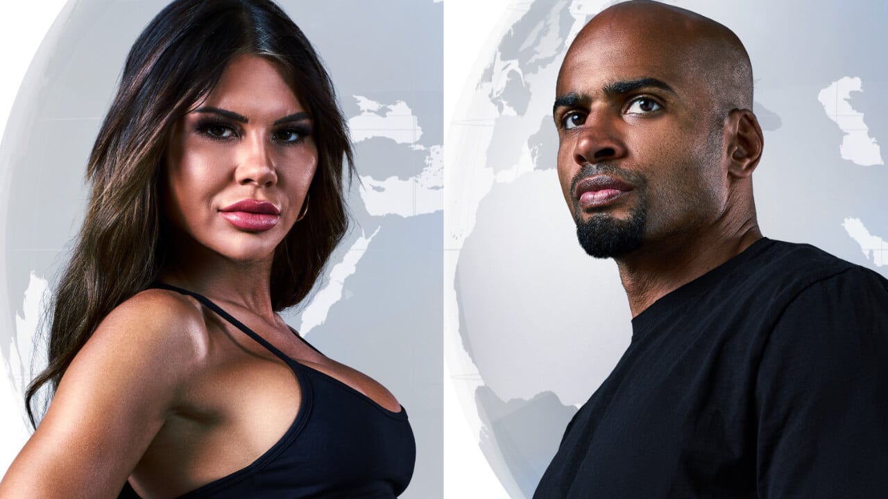 Darrell Taylor and Kiki Morris posing for 'The Challenge: World Championship' cast photo
