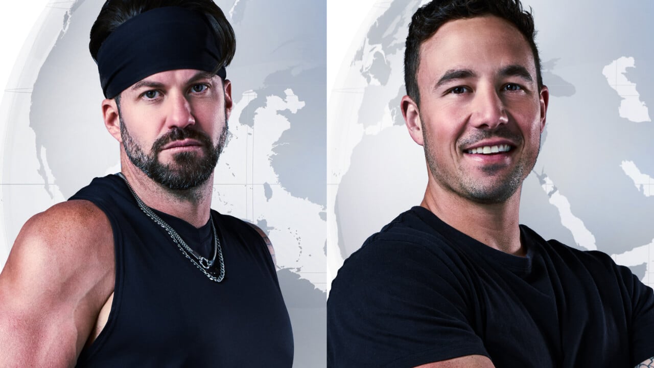 Johnny 'Bananas' Devenanzio and Grant Crapp posing for 'The Challenge: World Championship' cast photos
