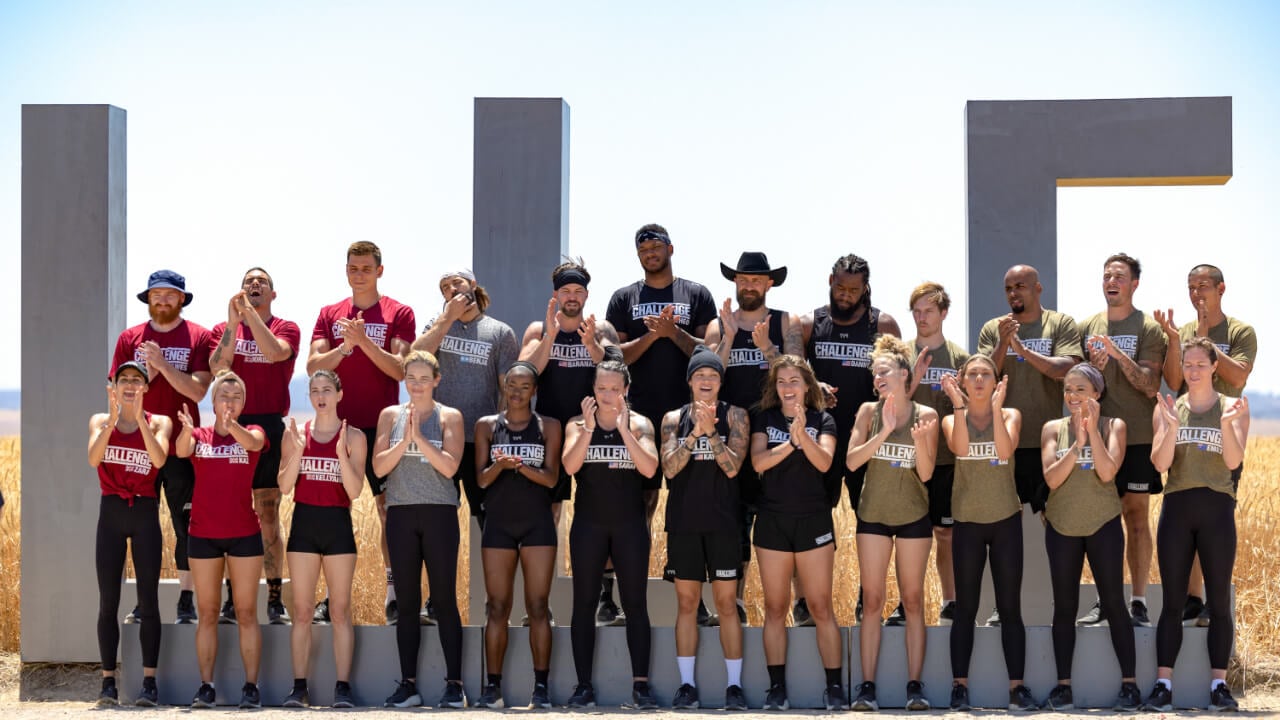 The cast of 'The Challenge: World Championship' standing together before a challenge