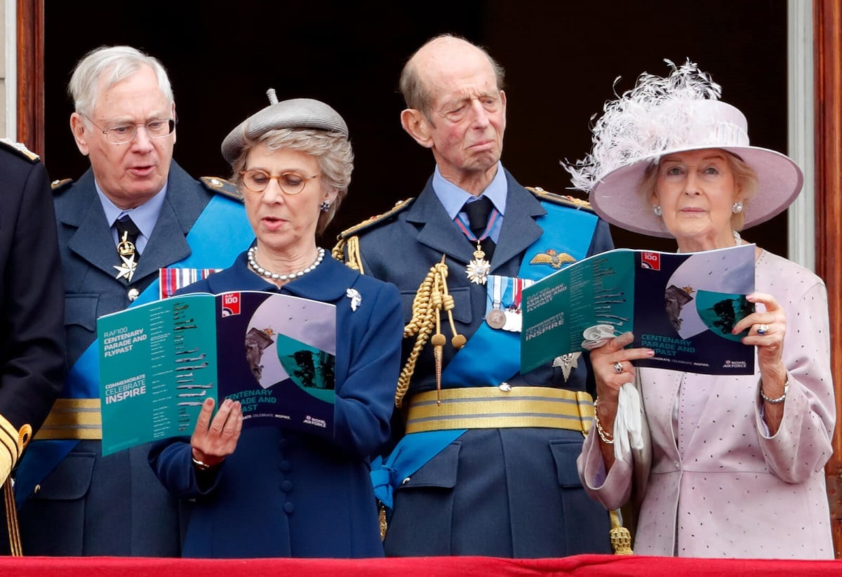 The Duke of Gloucester and Duchess of Gloucester, the Duke of Kent, and Princess Alexandra watch a flypast on the Buckingham Palace Balcony