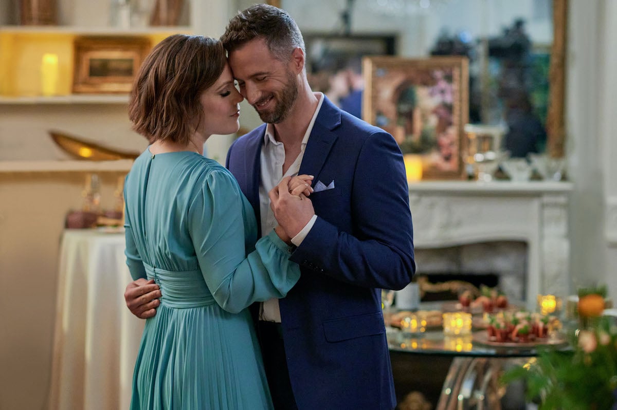 Erin Krakow and Brendan Penny dancing together in the Hallmark Channel movie 'The Wedding Cottage'