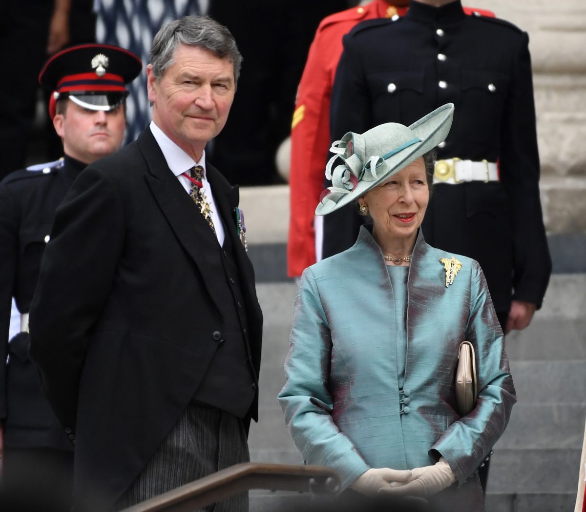 Timothy Laurence and Princess Anne arrive at the National Service of Thanksgiving at St Paul's Cathedral on June 03, 2022