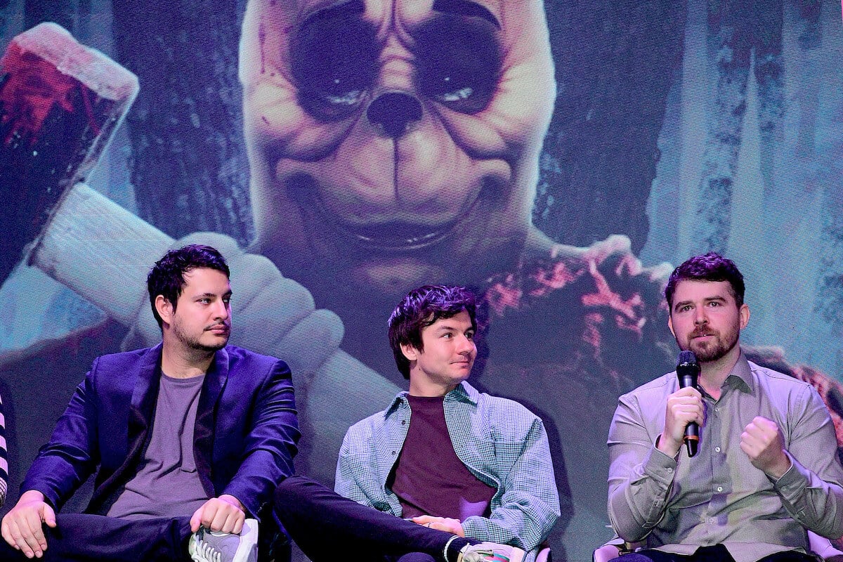 ince Knight, Scott Jeffrey and Rhys Frake-Waterfield sitting at a press conference talking about 'Winnie The Pooh: Blood and Honey'