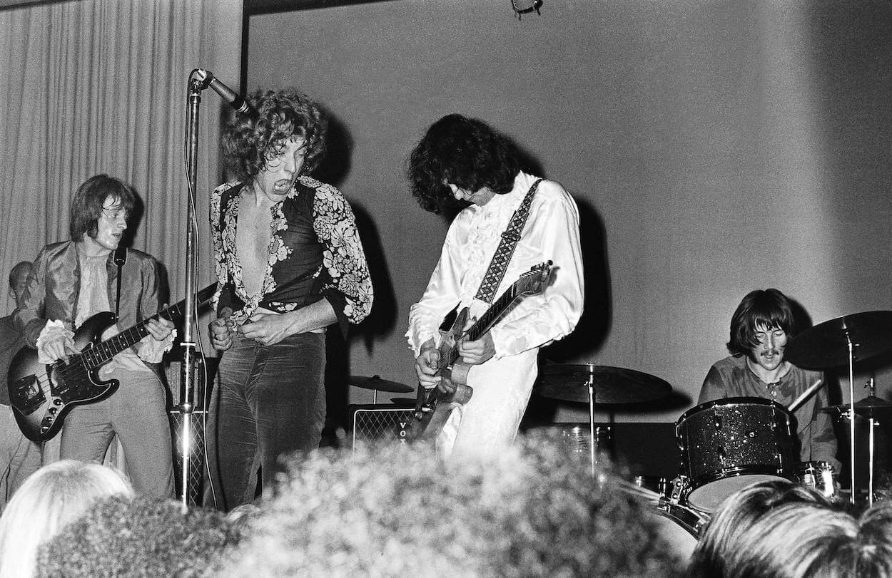 Led Zeppelin members (from left) John Paul Jones, Robert Plant, Jimmy Page, and John Bonham perform as the New Yardbirds in Denmark in 1968.