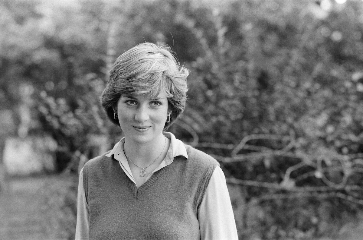 black and white photo of a young Princess Diana (then Diana Spencer)