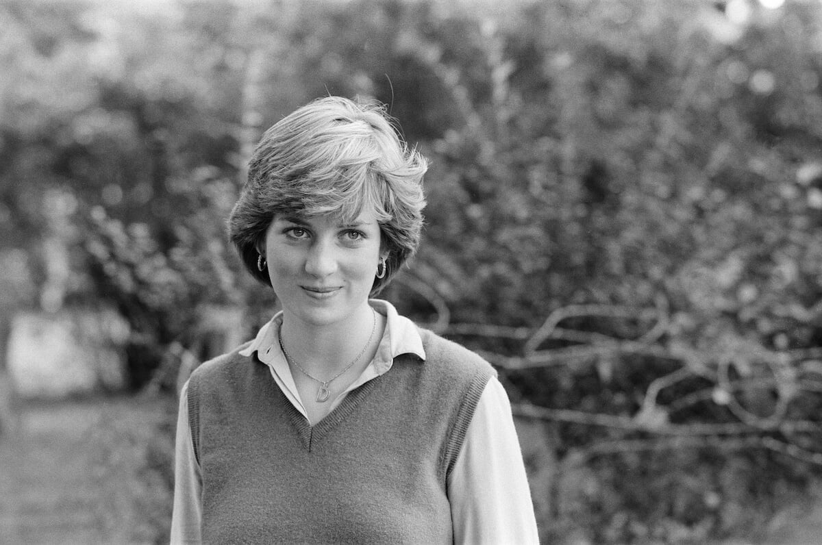 black and white photo of a young Princess Diana (then Diana Spencer)