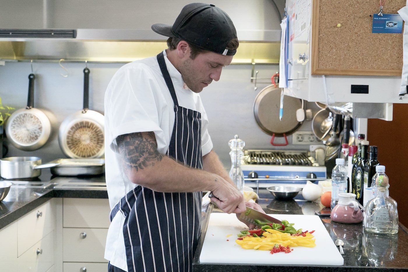 Chef Adam Glick cuts vegetables on 'Below Deck Mediterranean'