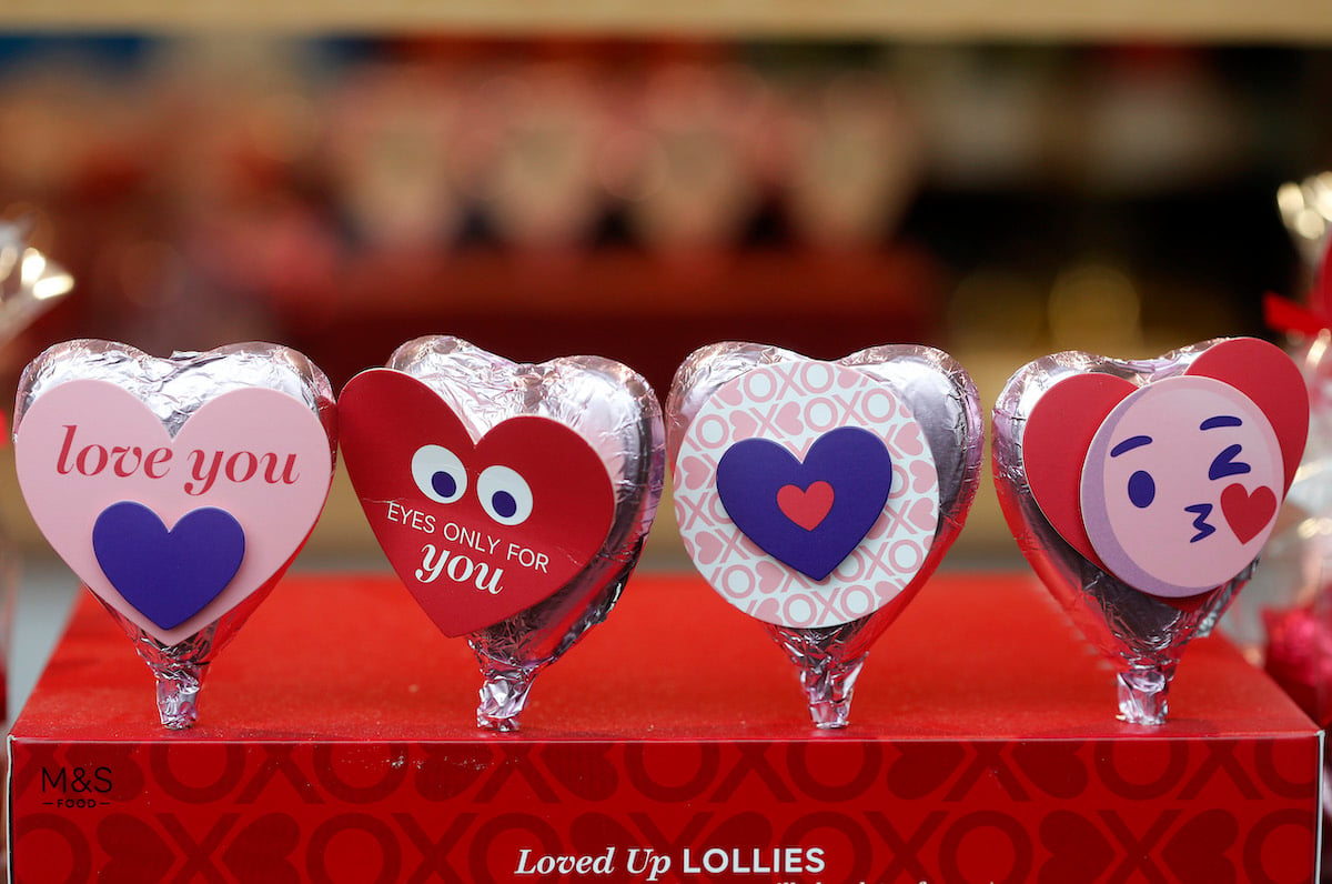 Candy heart lollipops on display