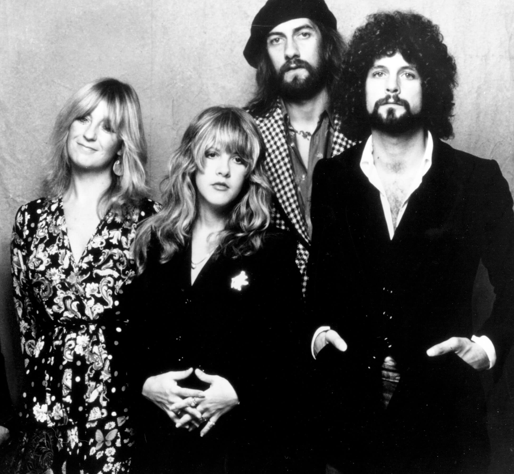Fleetwood Mac, a band behind many classic rock songs, in black-and-white