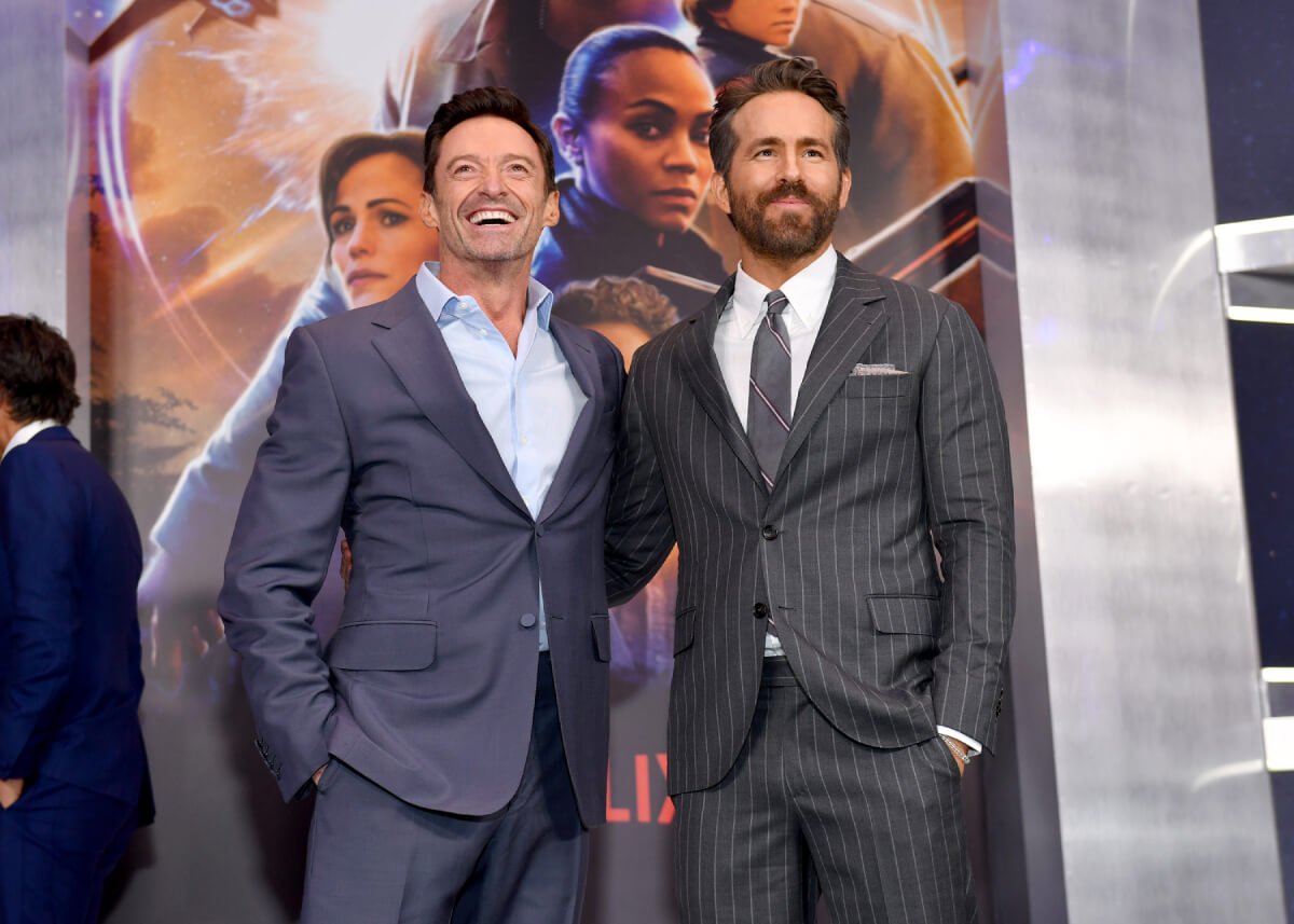Deadpool 3 co-stars Hugh Jackman (L) and Ryan Reynolds attend The Adam Project World Premiere at Alice Tully Hall on February 28, 2022 in New York City