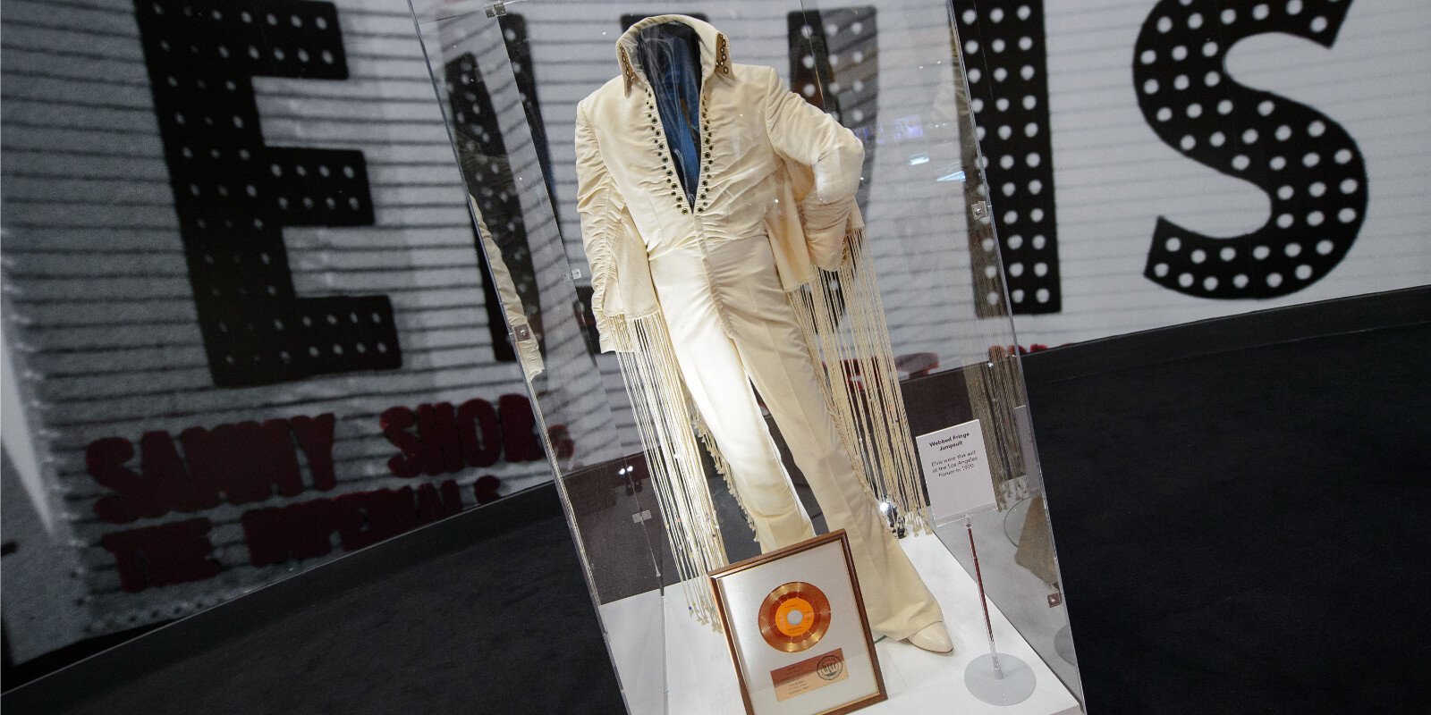 Elvis Presley's webbed fringed jumpsuit on display in 2014.