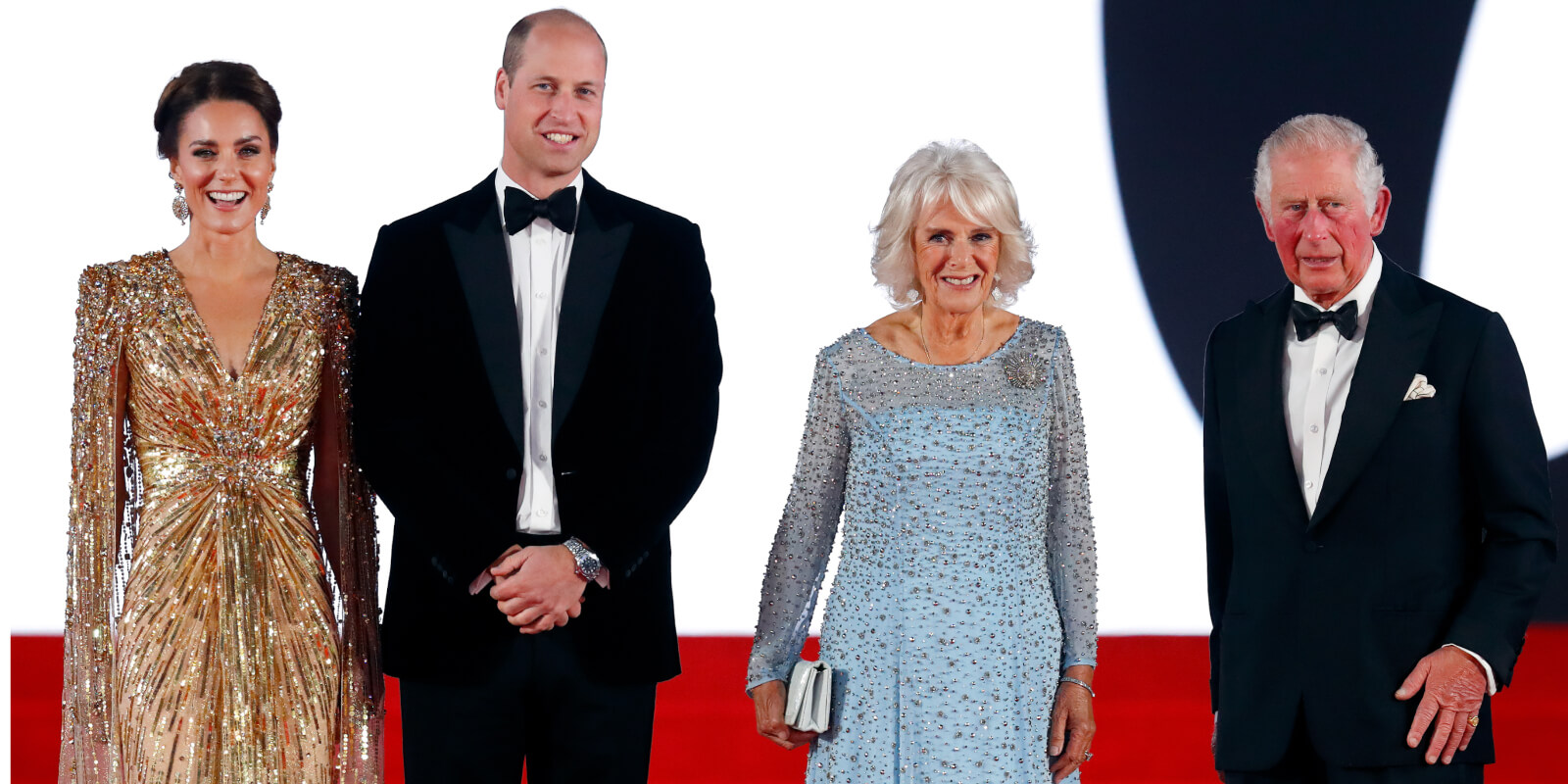 Kate Middleton, Prince William, Camilla Parker Bowles and King Charles at the film premiere of 'No Time to Die.'