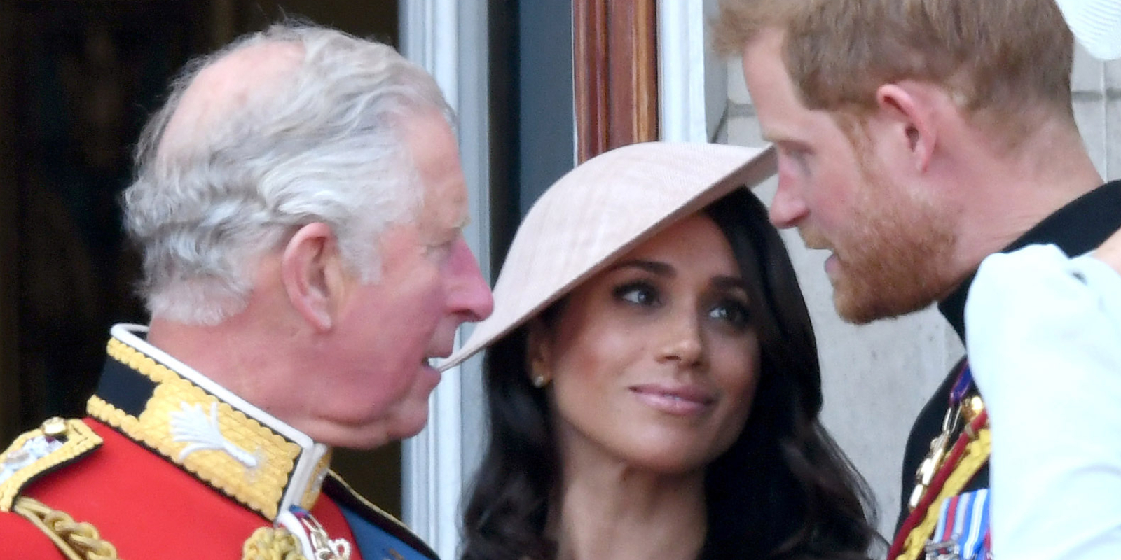 King Charles, Meghan Markle and Prince Harry pictured during Trooping The Color 2018.